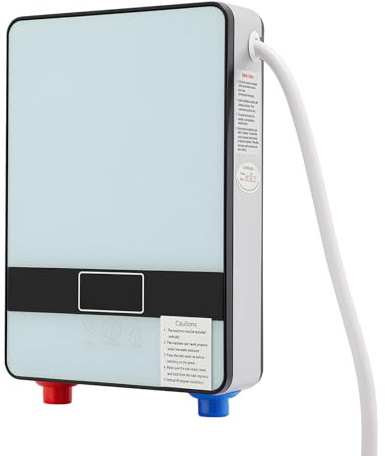 Wassererhitzer Elektrischer Durchlauferhitzer Warmwasserbereiter 6500W Durchlauferhitzer Mini Dusche Betriebstemperatur 30-55°C mit Handbrause LED-Anzeige für Waschtisch, Dusche Badewanne