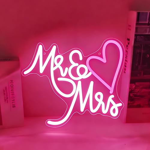 Mr & Mrs Neon Schild, LED Hochzeit Neon Sign für Wand Deko, Dimmbare Leuchtschild USB Power für Haus Hochzeit Empfang Brautparty Vorschlag Engagement Party