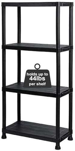 Buystarget 4 Tier Black Heavy Duty Plastic Shelving Unit Storage Organiser Garage Home Pantry Racking Shelf Shelves Workbench Workman Bays Racking Tools Paint