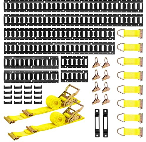 VEVOR Kit Binario di Linea E-Track di Fissaggio, Sistema Binario di Ancoraggio del Carico, Confezione da 8 con 1,5 m, 1,2 m, 0,6 m, 0,3 m Binari E-Track, Adatti per Furgoni e Rimorchi