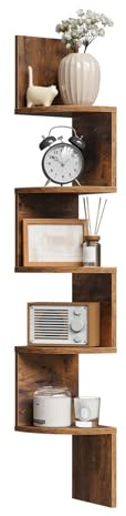 WOLTU Eckregal Hängend Bücherregal,5 Regalböden 19.5x19.5x123cm,Vintage Braun