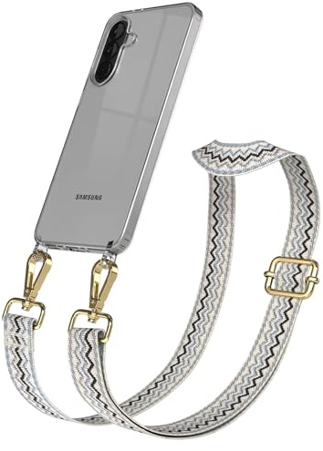 EAZY CASE Handykette - Verstellbares Taschenband kompatibel mit Galaxy A37, Schulterriemen, Handykordel mit Silikon Hülle, Umhängetasche, Beige Blau Gold