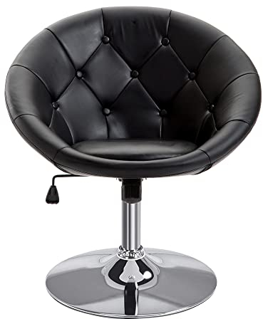 HOMCOM Arbeitshocker Drehhocker Drehstuhl Bürostuhl verchromt höhenverstellbar, PU+Stahl, Schwarz/Weiß, 59x71x78-90cm (Schwarz)