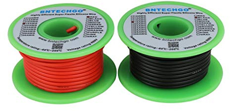 BNTECHGO 18 Gauge Silicone Wire Spool 50 feet Ultra Flexible High Temp 200 deg C 600V 18 AWG Silicone Wire 150 Strands of Tinned Copper Wire 25 ft Black and 25 ft Red Stranded Wire for Model Battery