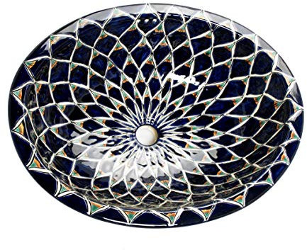 Destina - Großes Waschbecken in Türkis | Mexikanisches Ovales Waschbecken | Oval Einbauwaschbecken mit Rand | Keramik Talavera Einbau/Unterbau Waschbecken aus Mexiko