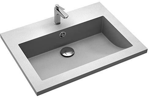 Tidyard Waschbecken Handwaschbecken Waschtisch mit Überlauf aus Granit, Rechteckig 60 x 45 x 12 cm (L x B x H), Grau