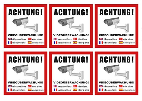 Alarmanlage & Videoüberwachung Aufkleber – 6 Stück – Sicherheits- und Einbruchschutz-Hinweis – wetterfest & UV-beständig