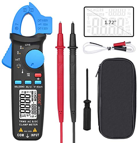 Yangers True RMS 6000 Count Digital LCD Auto Range Multimeter AC/DC Clamp Meter Current Capacitance Tester Non-Contact Voltage Detector for Frequency Temperature Resistance Continuity with Clip Holder