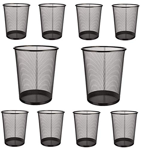 EUROXANTY Papeleras de Oficina | Papelera Circular de Rejilla metálica | Papelera Negra | 19 L | Pack de 10 Unidades | 35 x 29,5 cm