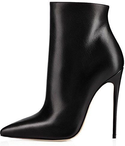 Soireelady Damen Winterstiefel Stiletto Zipper High Heels Short Shoe Ankle Boots | 12cm hohe Absätze | Spitzschuh Stiefel mit kurzem Schaft und Absätzen