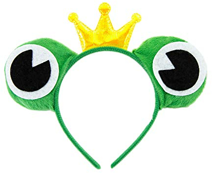 Oblique Unique® Haarreifen Froschkönig Haarreif mit Froschaugen und Krone Kostüm Accessoire für Fasching Karneval Motto Party in Grün Gold