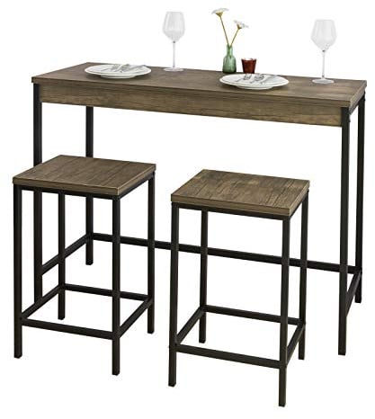 SoBuy OGT30-N Mesa Alta con 2 Taburetes, Bar Estrecho, Barra Alta con Taburetes, Pequeña para Cocina Estilo Industrial