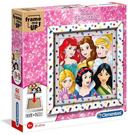 Clementoni 38805 Frame me up Princess – Puzzle 60 Teile ab 4 Jahren, buntes Kinderpuzzle inkl. Rahmen aus Karton, zum Aufhängen ohne Kleber, Geschicklichkeitsspiel für Kinder