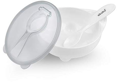 AKUKU Baby Breischale mit Deckel und Löffel weiß | Behälter Aufbewahrung auslaufsicher für Babybrei Babynahrung Beikost | Baby Food Storage Feeding Bowl | Babyteller Schüssel Kinder-Teller (Weiß)