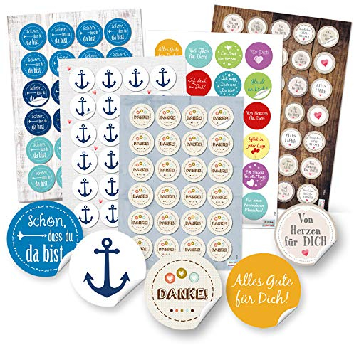 Logbuch-Verlag Sprüche Aufkleber Set 131 Sticker Danke Anker Liebe Motivation Geburtstag Schön dass du da bist rund