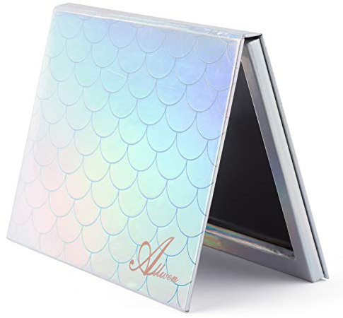 Allwon Magnetic Palette Mermaid Leere Make-up-Palette mit Spiegel und 30 Stück Kleber Leere Palette Metallaufkleber für Lidschatten Lippenstift Rouge Puder (Silber)