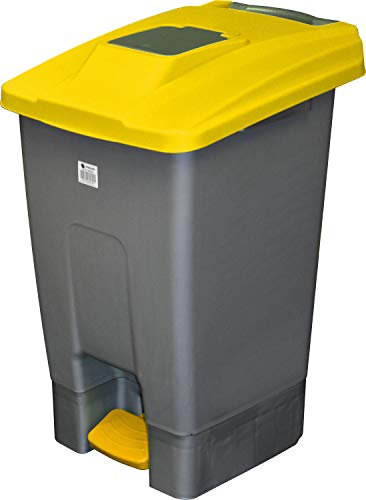 Sterling Ventures Large Heavy Duty Waste Rubbish Recycling Pedal Wheelie Bin with Coloured Lid (100L, Yellow Lid)