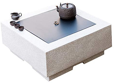 VEDKYY Brasero Exterior, Jardin, Carbon Y Leña, Hierro Fundido, Piedra, Barbacoa, con Parrilla, De Mesa Enlozado Camilla, De Obra, 2 En 1, con Tapa, Pozo De Fuego 70CM Terraza Cámping,Blanco
