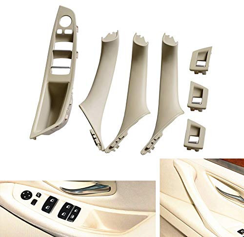 Hacreyatu Fahrersitztasten Schalterrahmen Aufbewahrungsbox + 3 Innentürgriff Innentürverkleidung Pull Zierblende für B-MW 5er F10 F11 520 523 525 528 530 535 (Oysterweiß)