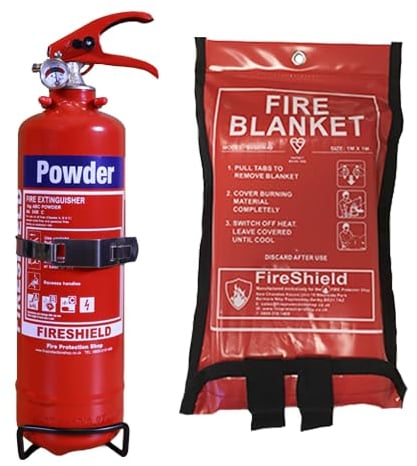 FireShield Home Safety Pack, 1kg Dry Powder Fire Extinguisher & 1m x 1m Soft Case Fire Blanket