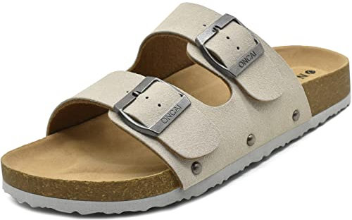 ONCAI Mules Femme Boucle Mules Et Sabots Femme Bout Ouvert Cuir Été Plates En Liège Sandales Blanc Taille 40