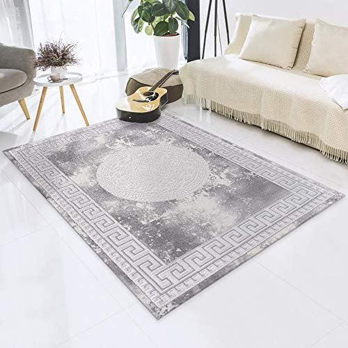 Impression Teppich Wohnzimmer Deko - Kurzflor Teppich im Vintagelook Öko-Tex zertifizierter - Hellgrau-authentisch - Größe 80x300
