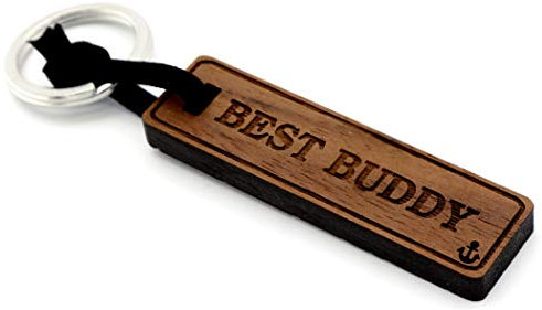NaturSchatulle Schlüsselanhänger aus Holz mit Gravur Best Buddy Nussbaumholz mit Edelstahl Schlüsselring Band Schlüsselbund Geschenkidee