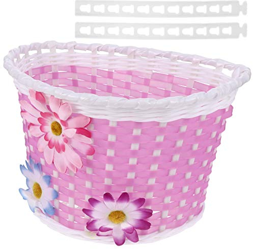 BESPORTBLE Niedlicher Fahrradkorb für Mädchen – Rosa Lenkerkorb mit Blumen-Deko | Stylisches Kinderfahrrad-Zubehör