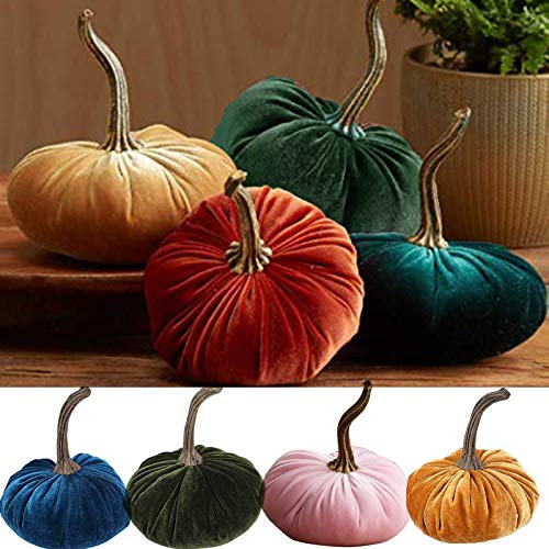 FeiliandaJJ Samt Kürbis Deko Künstliche Kürbis Deko Samt Kürbisse Herbst Dekoration Kürbis Tischdekoration für Thanksgiving, Halloween, Herbst, Erntedankfest, Party-Dekoration - 15x15cm (Orange)