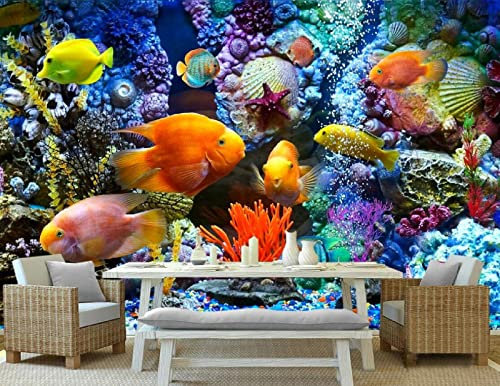 Fototapete 3D Tapete Kinderzimmer Deko Unterwasserwelt Aquarium Tropische Fische Tapeten Vliestapete Wandbilder Wohnzimmer Schlafzimmer Wanddeko 400x280cm