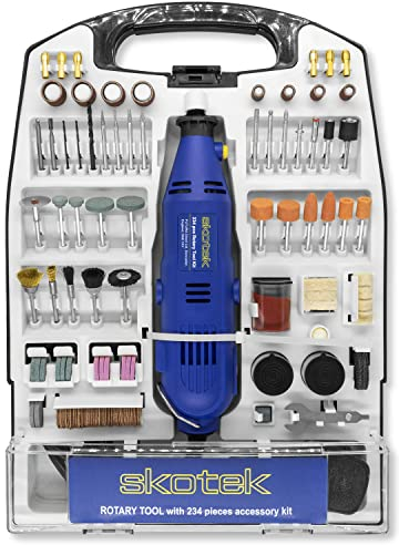 Skotek Corded Rotary Tool 234Pc Accessory Set, 135W Variable Speed 8000-33000RPM, Ideal for DIY Projects, Woodwork, Hobby Craft & Dremel Multi Tool Compatible with Carry Case Included