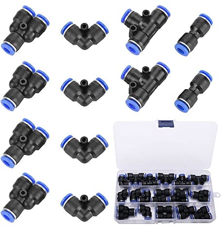VooGenzek 20 Pezzi 6mm Raccordi Rapidi Pneumatici, 4 Forma Attacchi Rapidi Aria Compressa Aria Spingere In per Collegare Tubo Raccordo, per Connessione Rapida di Tubi dell'aria Utensili Pneumatici