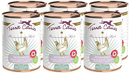 Terra Canis Hund-Schonkost, Nassfutter Huhn 6x400 g – Ergänzungs-Hundefutter, getreidefrei, ideal bei akuten Magen-Darm-Problemen, mit Rohstoffen in 100% Lebensmittelqualität