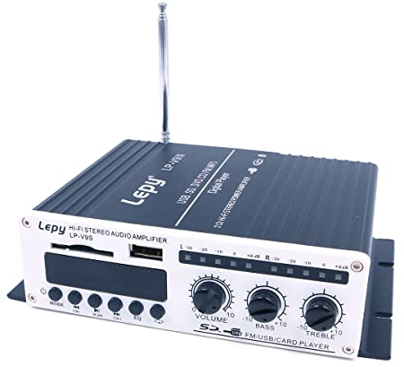 Fasizi LP-V9S Reproductor Digital Car Power Amplificador de Audio estéreo Hi-Fi DVD MP4 Altavoz Auto Motocicleta Super Bass FM AMP 2X 20W con Fuente de alimentación 3A - Negro