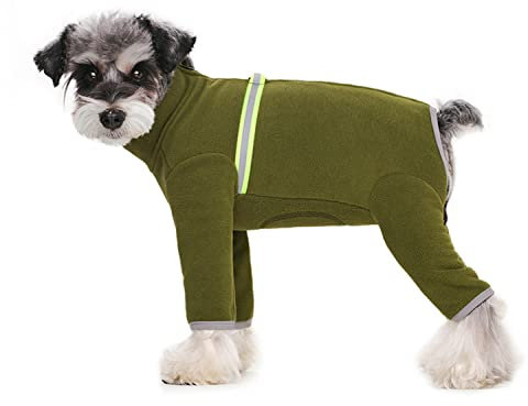 BT Bear Winterkleidung für kleine Hunde, warmer Wintermantel, weiches Fleece mit reflektierendem Reißverschluss, Hunde-Einteiler für Welpen, Haustier-Pyjama, Kostüm, Bekleidung (Olivgrün, Größe M)