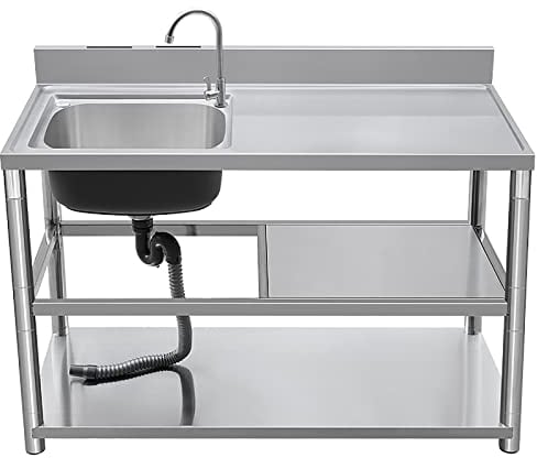 Single Bowl Kitchen Sinks, Free Standing Kitchen Prep Cleaning Station With Cutting Board, Stainless Steel Utility Laundry Tub,Suitable for Farmhouse Laundry Room Indoor and Outdoor Easy to Clean ( Si