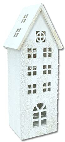 Holz LED Haus weiß schneebedeckt 12 x 31cm Schnee Lichthaus Deko Haus Winter