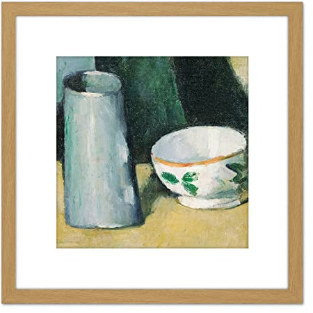Artery8 Paul Cezanne Bowl And Milk Jug 8X8 Inch Square Wooden Framed Wall Art Print Picture with Mount