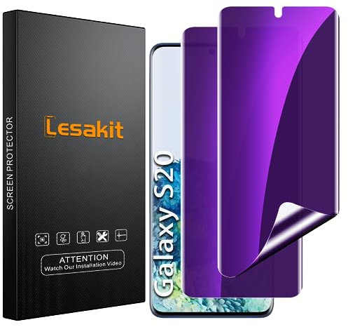 Lesakit 2 Pièces Anti lumière bleue Protection écran pour Samsung Galaxy S20, Anti-Espion TPU Film, Bord incurvé Plein Couverture, Sans Bulle, Sensible au Toucher – Violet