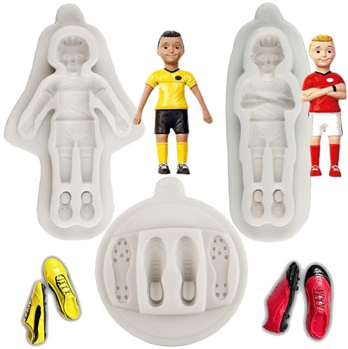 Sijiangmold Football Fondant Molds Sports Theme Silicone Mold Set of 3 | Footballer Soccer Shoes Chocolate Mold Birthday Party Cake Decoration Cupcake Topper Candy Polymer Clay Resin Gum Paste