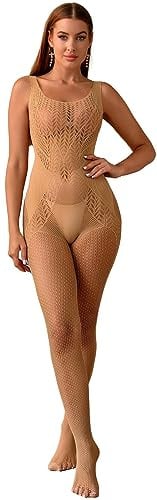 Walang Lingerie sexy en maille pour femme - Tenue résille - Sans manches - Body bas - Une pièce - Danse - Yoga - Combinaison sous-vêtement
