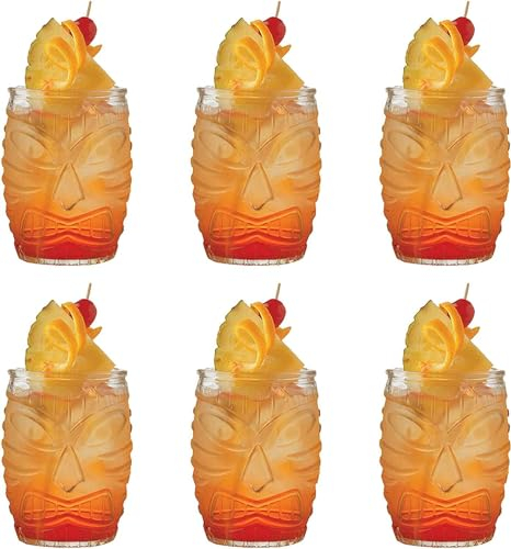 Lot de 6 tasses en verre Tiki transparent de 473,6 g pour Mai Tai, Pina Colada, Punch, fête hawaïenne Luau