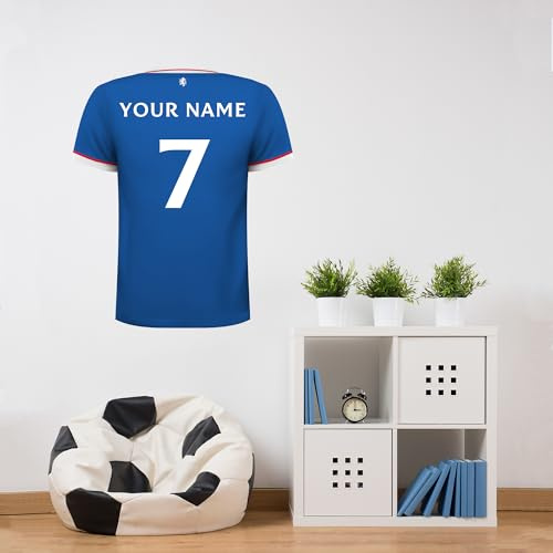 Rangers Wandtattoo, personalisierbar, Trikot-Wandaufkleber + Aufkleber-Set, Fußballkunst (60 cm Höhe x 50 cm Breite)
