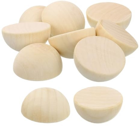 QUARKZMAN 10Pcs Demi-Perles en Bois, 50mm Boules Hémisphériques en Bois Naturel Non Finies pour Bricolage, Ornements de Festival