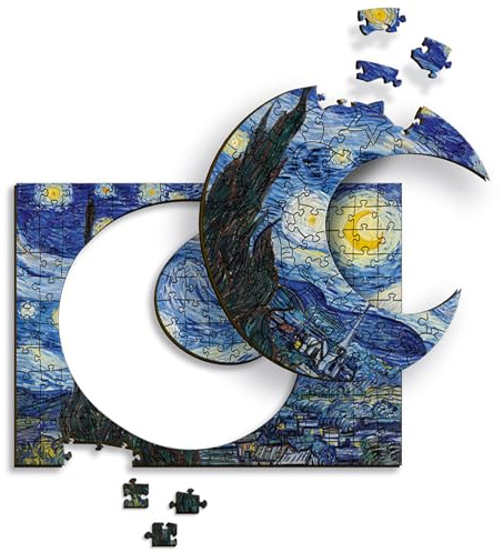Trefl - Holzpuzzle: Die Sternennacht, Vincent Van Gogh - 200 Puzzleteile, Künstlerisches Puzzle Wooden Puzzle, Berühmte Bilder, Bekannte Künstler, für Erwachsene und Kinder ab 9 Jahren