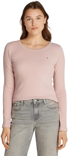 Tommy Hilfiger Donna Maglietta Maniche Lunghe Slim Scollo Rotondo, Rosa (Foggy Pink), XXS