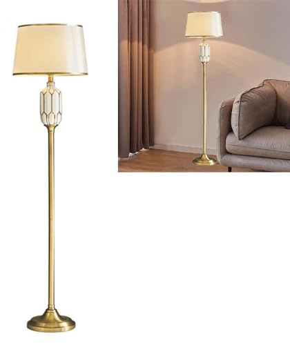 Mengjay Stehlampe Wohnzimmer 160cm, mit Fußschalter, Stehleuchte Keramik, Vintage Leselampe Leinenschirm, Moderne Standleuchte für Schlafzimmer (ohne E27 Glühbirne) (A)