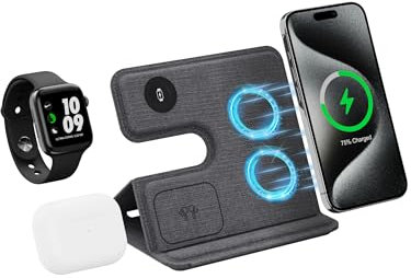 Caricatore Wireless 3 in 1, Caricabatterie wireless 18W per iPhone 16 15 14 13 12 11 Pro SE X XS XR & Watch 9 8 7 6 SE 5 4 3 2, Ricarica Wireless Per i-Watch
