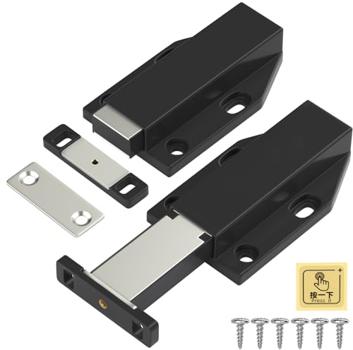 Jiayi Push Open Door Catches, 2 Pack Cabinet Magnetic Push Catches Big Cupboard Push Latch Release Open Kitchen Drawer Closer Push Opener for RV Door Damper, Large Push to Open Wardrobe Closure