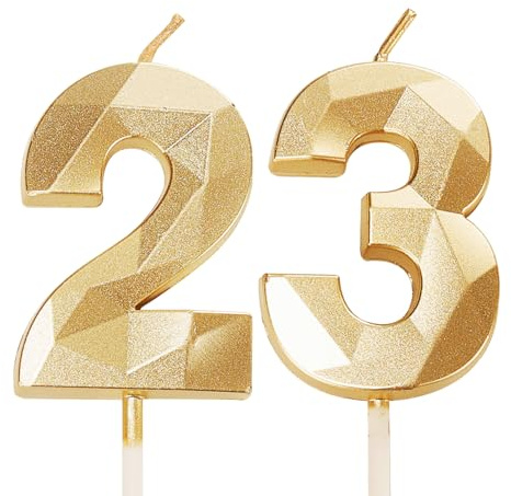 Geburtstagskerzen Zahlen 23 Jahre, 5cm Geburtstag Kerzen, 3D Zahl Gold Kerzen 23. Geburtstag Mann und Frau Tortendeko für Geburtstag Party, Hochzeiten, Firmenfeiern, Jubiläen